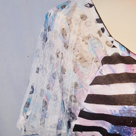 Plus Size Stripes & Lace Fashion Top - Picture 4 of 4